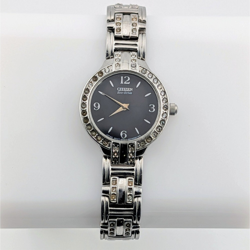 Citizen Eco-Drive B023-S074091 Black Dial Crystal Accent Watch New Capacitor 6"